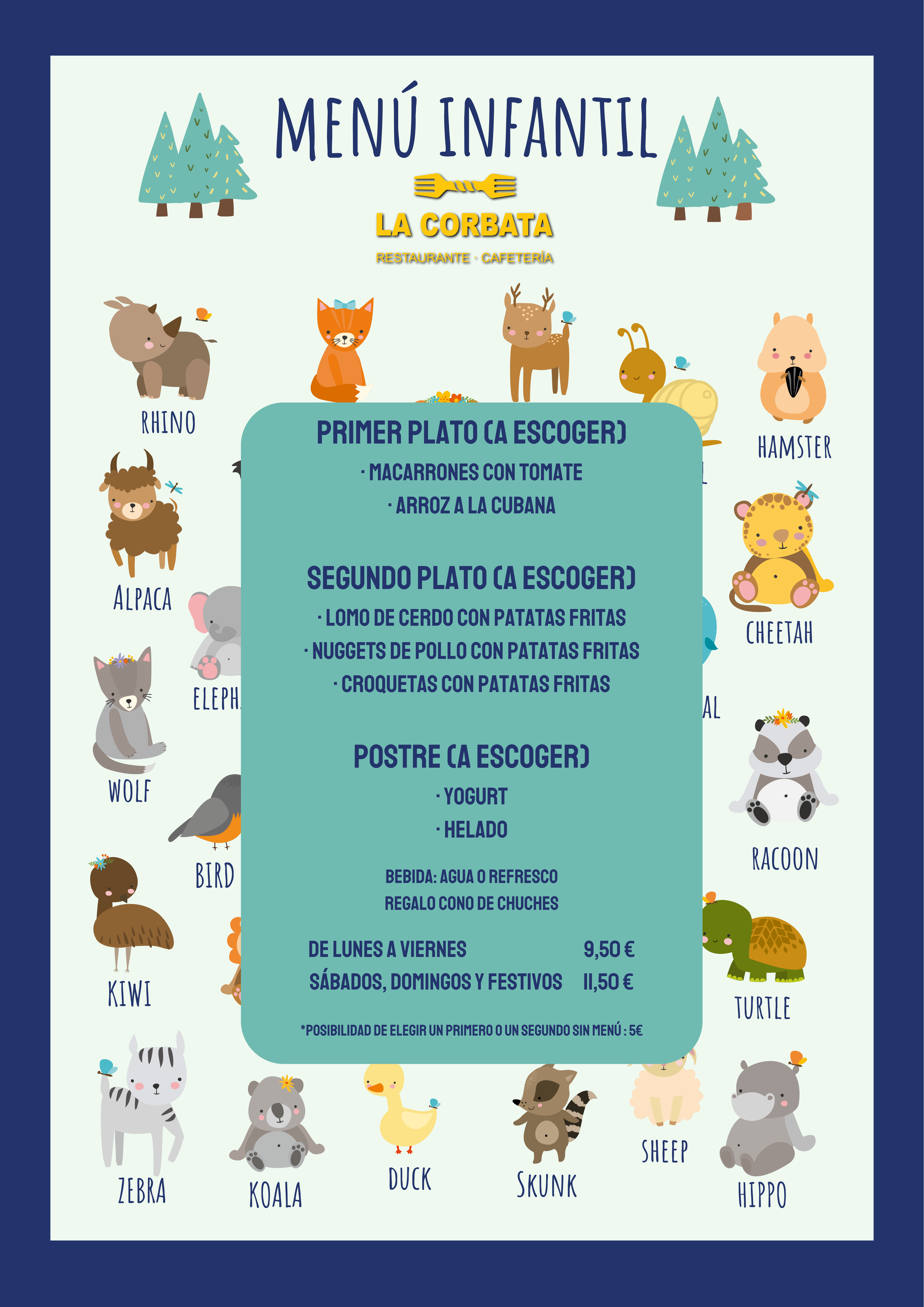 Menu Infantil de Lunes a Domingo